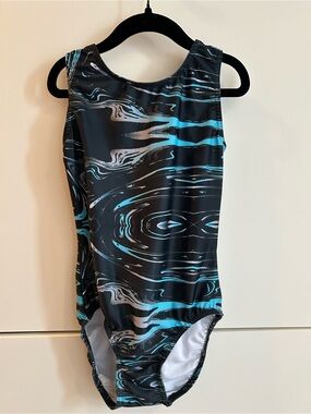 Dancina Kids Black & Teal Swirl Dance or Gymnastics Leotard - Size 10